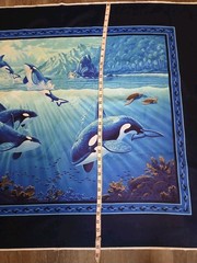 Ocean Killer Whales Cotton Fabric LARGE Panel Mammal Blue Sea Scene 44×35″