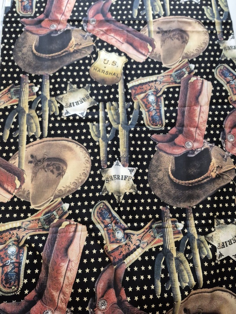 Robert Kaufman Cowboy Fabric 2 Yards Western Boots Hats Cotton Quilting USA