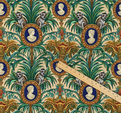 Lemurs and classical coin Printed Upholstery Fabric By the Yard
