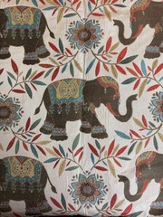 Fabric Lot 1 Yd 58 W Elephants Jacquard Tapestry Upholstery Ethnic Heavy