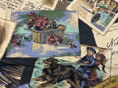 1991 Cyrus Clark Co POSTCARDS Antique Postcards/Floral Collage Fabric 55” X 50”