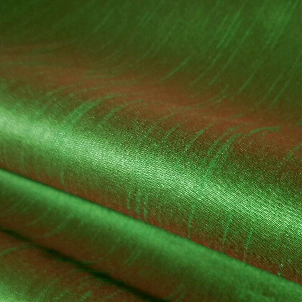 EMERALD GREEN BROWN TWO TONE FAUX SILK DUPIONI FABRIC FOREST 58″ BY THE YARD