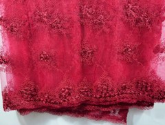 Dark Red Mesh Scalloped Lace French design embroidery Fabric W/ Mini 3D Flowers