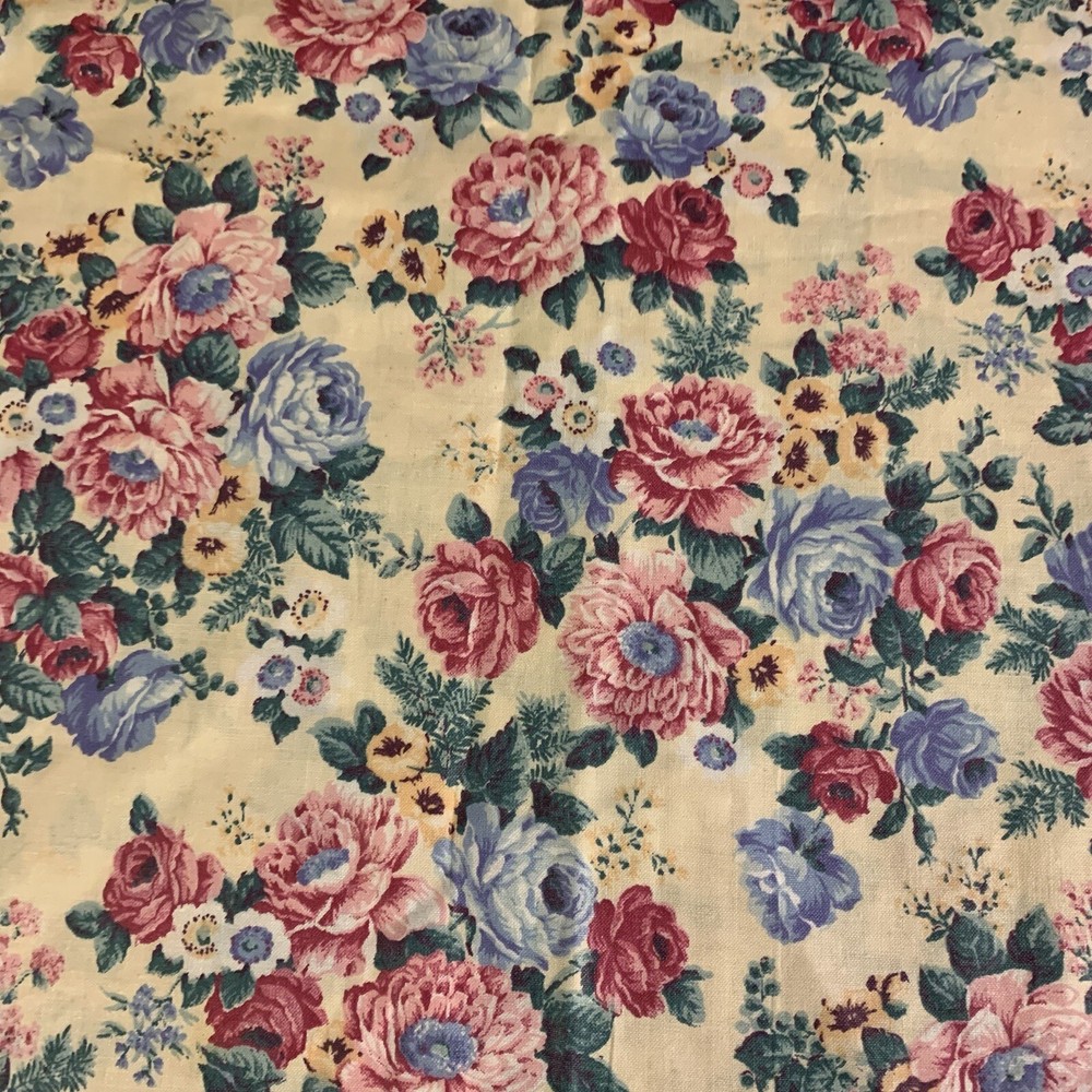 Vintage Floral Fabric By Peter Pan Pink Mauve Blue Yellow Flowers On Cream 2 Yds