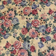 Vintage Floral Fabric By Peter Pan Pink Mauve Blue Yellow Flowers On Cream 2 Yds