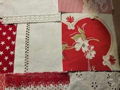 Vintage Slow Stitch Junk Journal Fabric Lace Craft Supplies, Red & White, L2