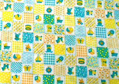 Vintage VIP Baby Toys Mini Squares Yellow Green Cotton Blend Fabric 43×31″