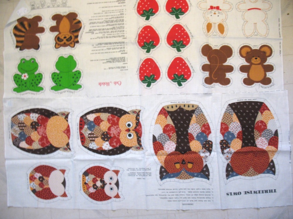 2 VIP fabric panels CRIB MOBILE GARLAND & THREE WISE OWLS CALICO 18 X 45″ USA