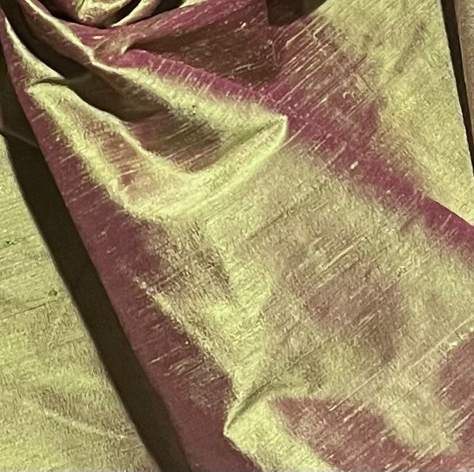 Green Pink Iridescent 100% Silk Dupioni Fabric 54” wide Sold By The Yard