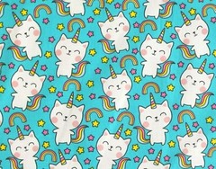FAT QUARTER KITTY CAT UNICORNS STARS & RAINBOWS CUTE NOVELTY COTTON KITTEN FQ
