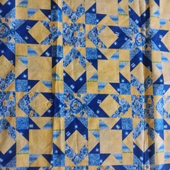 VTG Cheater Quilt Cotton Fabric Floral Patchwork Star Blocks 90 X 90 Blue Yellow