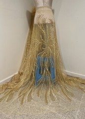 Gold Heavy Beaded Sequins Embroidery Bridal Lace Fabric 50” Width Sold By Yard