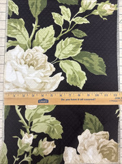 Quilted Black Cotton Rose Print Upholstery Fabic Sample Harden Brand #16