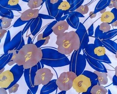 Vintage Fisher & Gentile Large Blue Pink Floral Polyester Fabric 44″ x 1 Yard