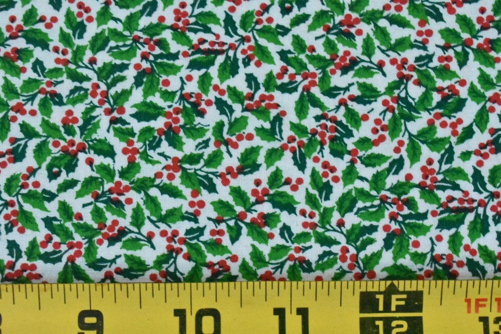 33″ Long, Vintage, Red & Green Holly on White Quilt Cotton, V446