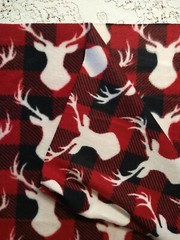 2 REMNANTS Deer Head Red Black Buffalo Plaid Anti-Pill FLEECE FABRIC 22″ & 30″ L