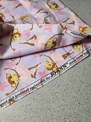 Jo-Ann Monkey Girl Ballerina Tutu Pink Bows 1 Yard Flannel Fabric