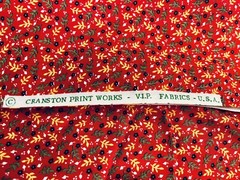 VTG Ditzy CALICO RED w/ Yellow Green Blue White Florals Cottagecore BTFQ