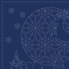 Patchwork Sewing Fabric Sashiko Christmas Navy Panel 60x137cm