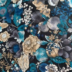 New HSoleil Fabric 8.75 yds Wonder Forest Rayon Turquoise Flowers on Blue Japan
