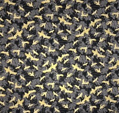 Japanese fabric small cranes birds art deco black gold heron stork asian chinese