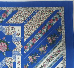 Vintage Fabric Panel 35×45 Cheater Quilt Star Rose Floral Blue Cottage Country