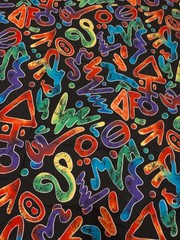 GENERAL FABRICS – BRIGHT MULTI-COLOR COTTON 57″ X 55″ Abstract Graffiti