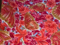 By 1/2 Yd Vintage Large Orange Red Poppy Butterfly Cotton Fabric by Cranston
