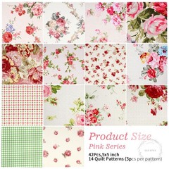 42Pcs Pink Charm Packs for Quilting 100% Cotton Fabric Squares 5 x 5Inch Pre-Cut