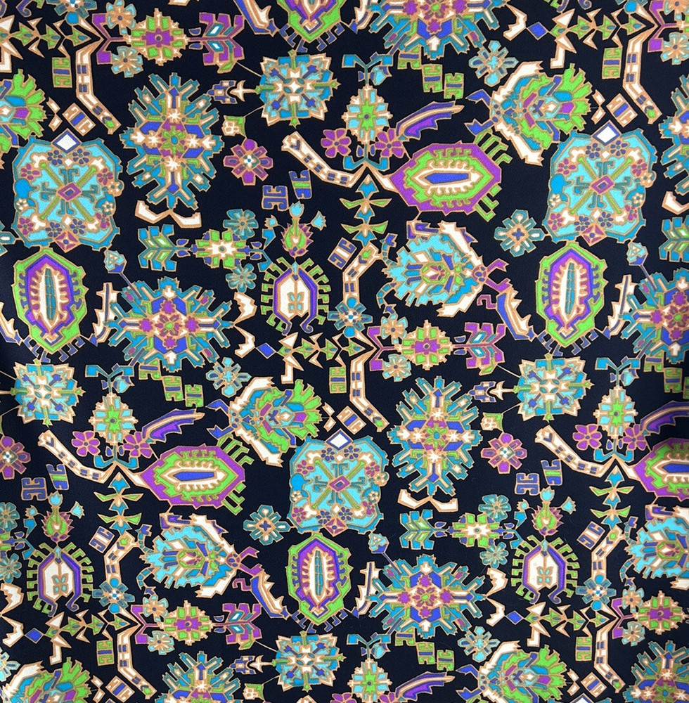 Carsilco Screen Print Fabric 61×102 ￼ turquoise purple Egyptian black