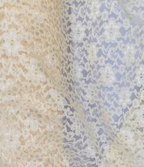 Champagne Sheer Mesh Floral Pattern Raschel Lace 58/60” Polyester Fabric By Yard
