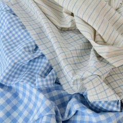 145cm Wide Yarn Dyed Cotton Fabric Blue Check Stripe Linen Look Bag Dress