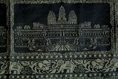 Thai Silk Blend Black Gold Fabric Tablecloth Fabric 37″x70″ Angkor Wat