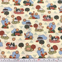 Vintage Kessler for Concord Scenic Farm Animals Cotton Fabric by the HALF YARD