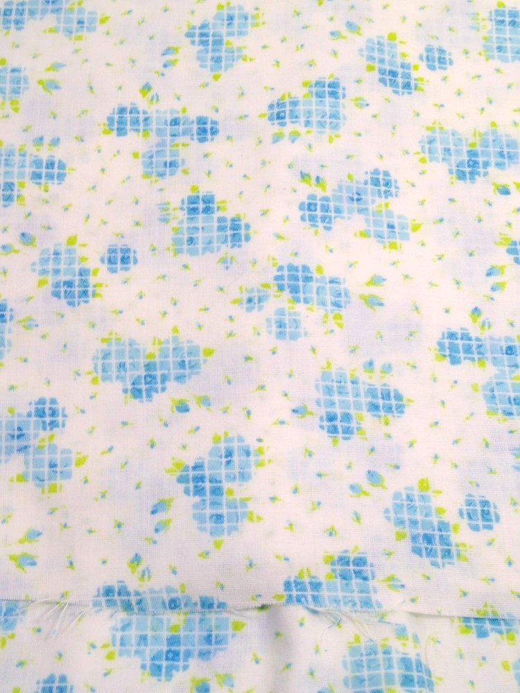 vintage FLANNELETTE fabric soft blue rose floral material 4 yards lightweight