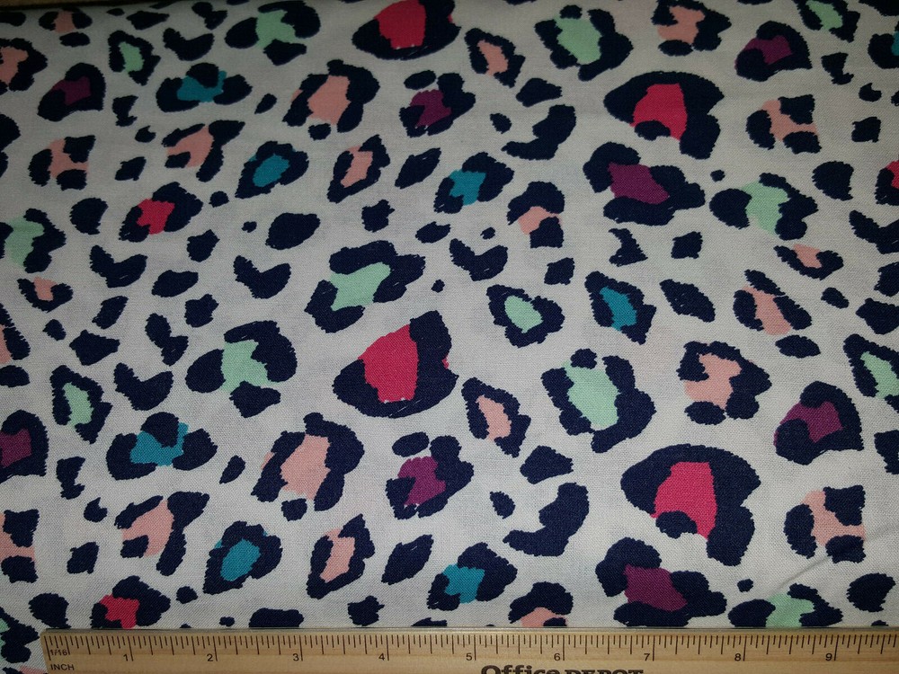 Multi-Color Cheetah Animal Print on White 100% Cotton Fabric-Fat Quarter