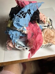 large lot of mostly lace scraps or snippets 5 oz. used in crafts, junk journals