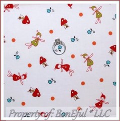 BonEful FABRIC FQ Cotton Quilt White Angel Tooth Fairy Bird Gnome Mushroom House