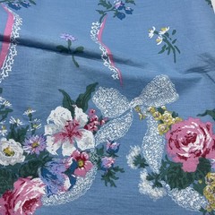 Light Blue Floral Flowers Design Pattern Fabric Material Textile 34 x 46