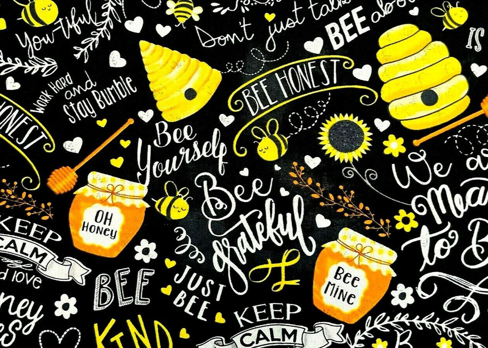 Tina Scrap 9″x21″ BUMBLE BEE Happy Sunflower Honeycomb Beehive FABRIC COTTON