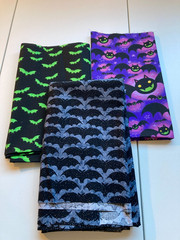 Halloween Bat Fabric Remnant Lot 3 Pc Glitter Neon Green Purple Cotton Gothic