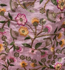 Pink Gold Multi Sequins Embroidery Dupioni Fabrics 44” Width Sold By The Yard