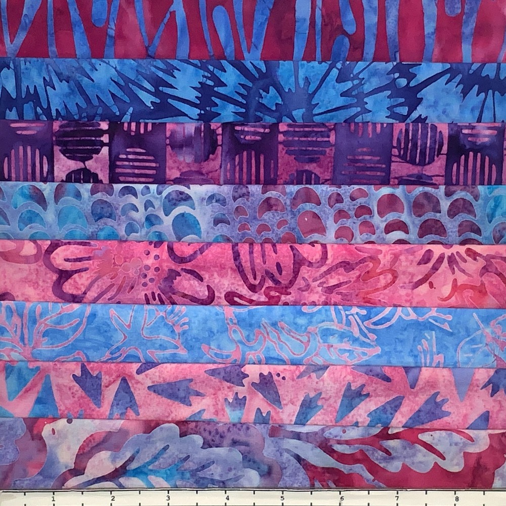8 Fat Quarters Magenta & Blue Batik Lunn Fabric FQ Pack 100% Cotton Pink Grape