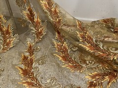 Gold orange Embroidered sequins Lace fabric 50” Width 1 Yard