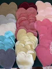 Handmade Embroidery Hearts Lace in Progress Red White Pink Yellow Fabric LOVE