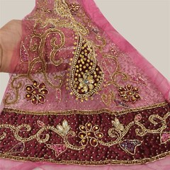 Sanskriti Saskriti Vintage Design Net Mesh Fabric Hand Beaded Pink Patch Work De