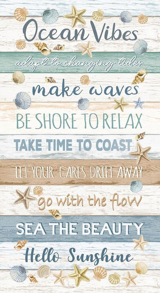 24″ X 44″ Panel Ocean Vibes Beach Life Text Sayings Cotton Fabric Panel D483.66