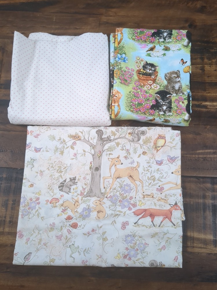 Lot of Fabric featuring forest animals and kittens, multicolor, 1lb 5oz