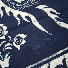 Peacock Floral Batik Fabric Chinese Indigo Cotton Y2K from Shanghai Museum 57×35