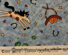 Giddyup Fabric By Kari Pearson For Quilting Treasures Horses Hats Boots Blue BTY